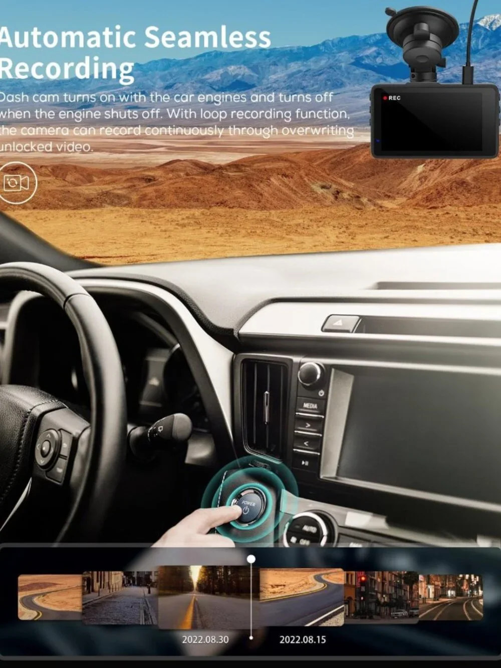 High-Definition 2.5K Dash Cam with Night Vision, 170° Wide Angle, Loop Recording
